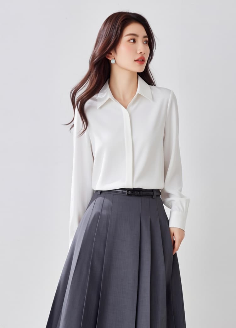 8 색상 봄 회색 파란색 새틴 셔츠 여성 긴 소매 가을 다용도 어두운 문 襟 레트로 항구 바람 도루 센스 출퇴근 빛 요리 한 상세 이미지 10