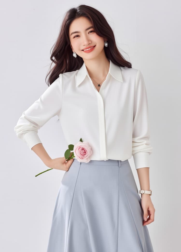 8 색상 봄 회색 파란색 새틴 셔츠 여성 긴 소매 가을 다용도 어두운 문 襟 레트로 항구 바람 도루 센스 출퇴근 빛 요리 한 상세 이미지 18