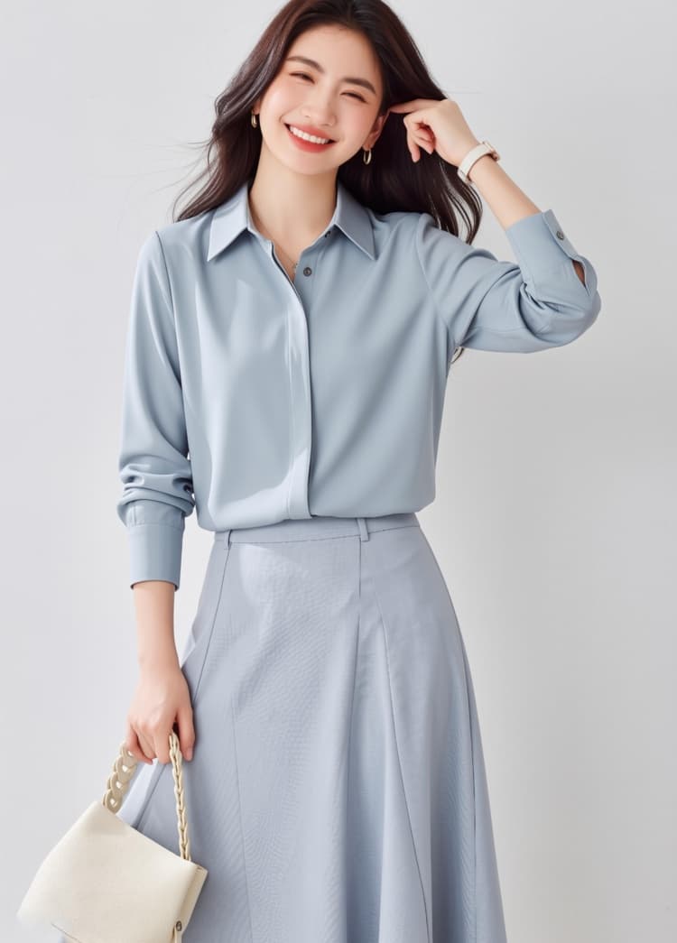 8 색상 봄 회색 파란색 새틴 셔츠 여성 긴 소매 가을 다용도 어두운 문 襟 레트로 항구 바람 도루 센스 출퇴근 빛 요리 한 상세 이미지 22