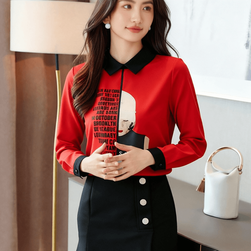 디자인 센스 알파벳 프린트 소녀 쉬폰 블라우스 2026 가을 섹션 한국 스타일 루즈핏 긴팔 작은 셔츠 맨위 이미지 2