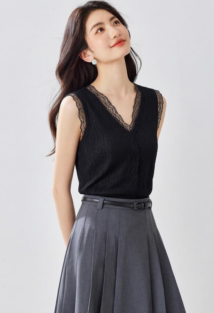 정장 인사이드 가져 가라. V넥 레이스 작은 슬링 조끼 여성 여름 외출용 섹시함 루즈핏 만나는 오프숄더 민소매 맨위 상세 이미지 5