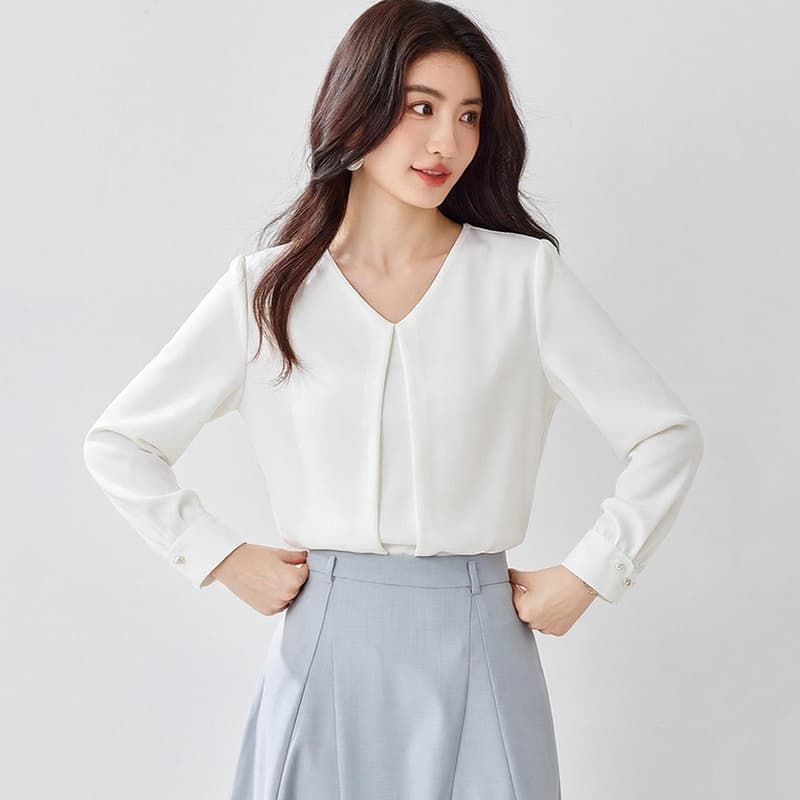 실사 봄 가을 한국 스타일 반팔 루즈핏 표지 배 쉬폰 블라우스 맨위 스탠드 칼라 패션 다용도 품격 외국 가스 작은 셔츠