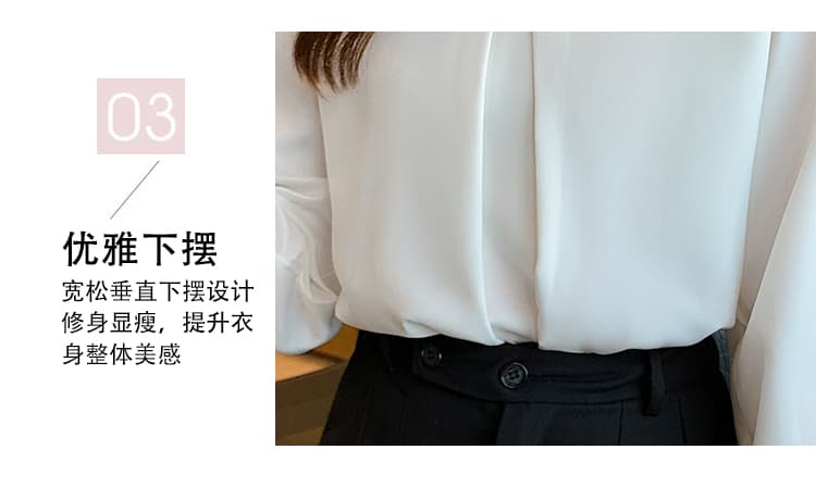 실사 봄 가을 한국 스타일 반팔 루즈핏 표지 배 쉬폰 블라우스 맨위 스탠드 칼라 패션 다용도 품격 외국 가스 작은 셔츠 상세 이미지 3