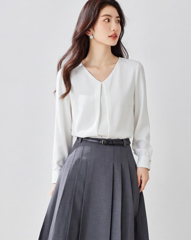 실사 봄 가을 한국 스타일 반팔 루즈핏 표지 배 쉬폰 블라우스 맨위 스탠드 칼라 패션 다용도 품격 외국 가스 작은 셔츠 상세 이미지 6