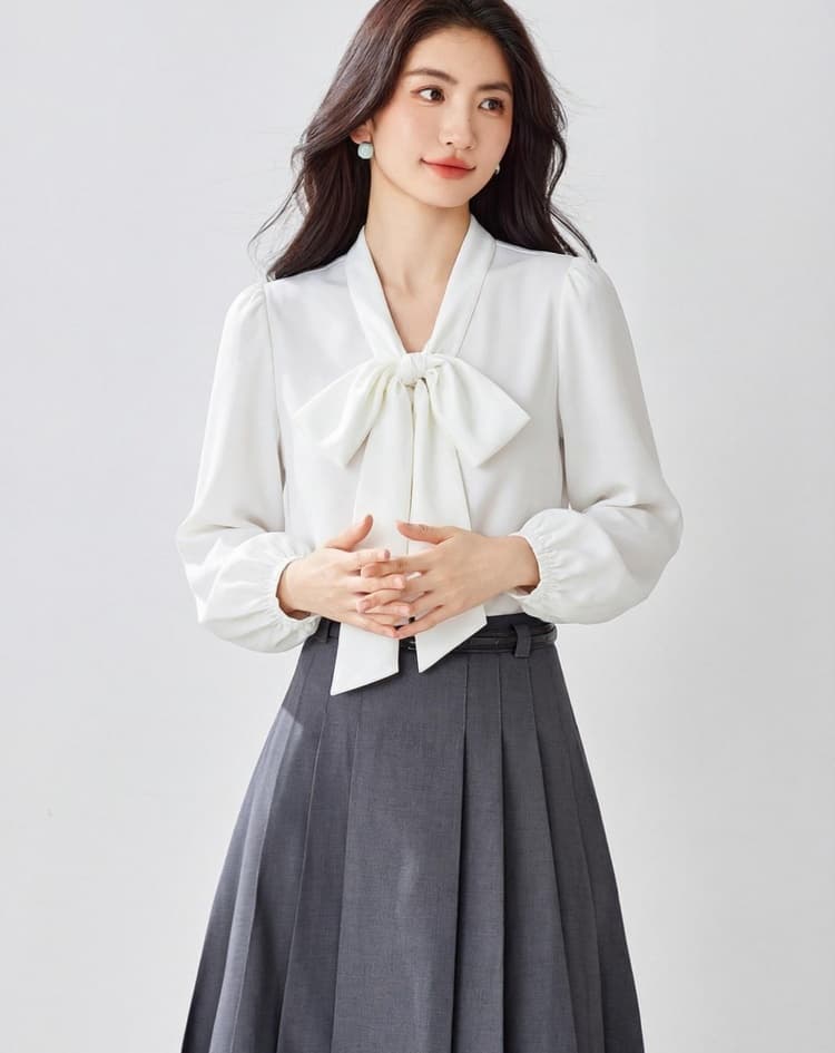 대 나비 매듭 셔츠 26 가을 칼라 사역 레이스업 세련된 품격 맨위 숙련 된 출퇴근 다용도 여성 셔츠 셔츠 상세 이미지 6