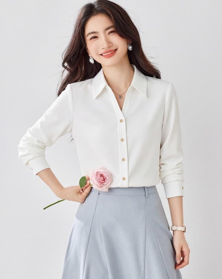 2026 봄 가을 새틴 여성 셔츠 루즈핏 긴팔 품격 도루 스트레이트 느낌 셔츠 금속 버클 패션 슬림해 보이는 쉬폰 블라우스 상세 이미지 11