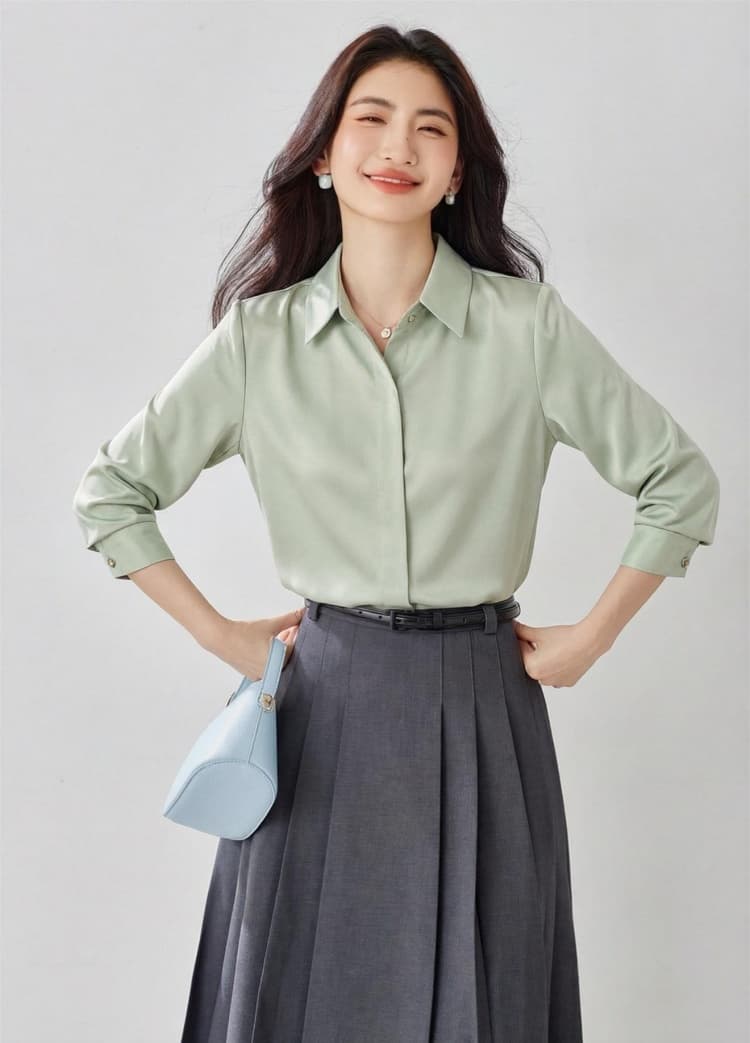질량 새틴 긴팔 여성 셔츠 2026 봄 가을 디자인 센스 작은 대중 빛 요리 한 항구 바람 쉬폰 블라우스 여성 셔츠 상세 이미지 18