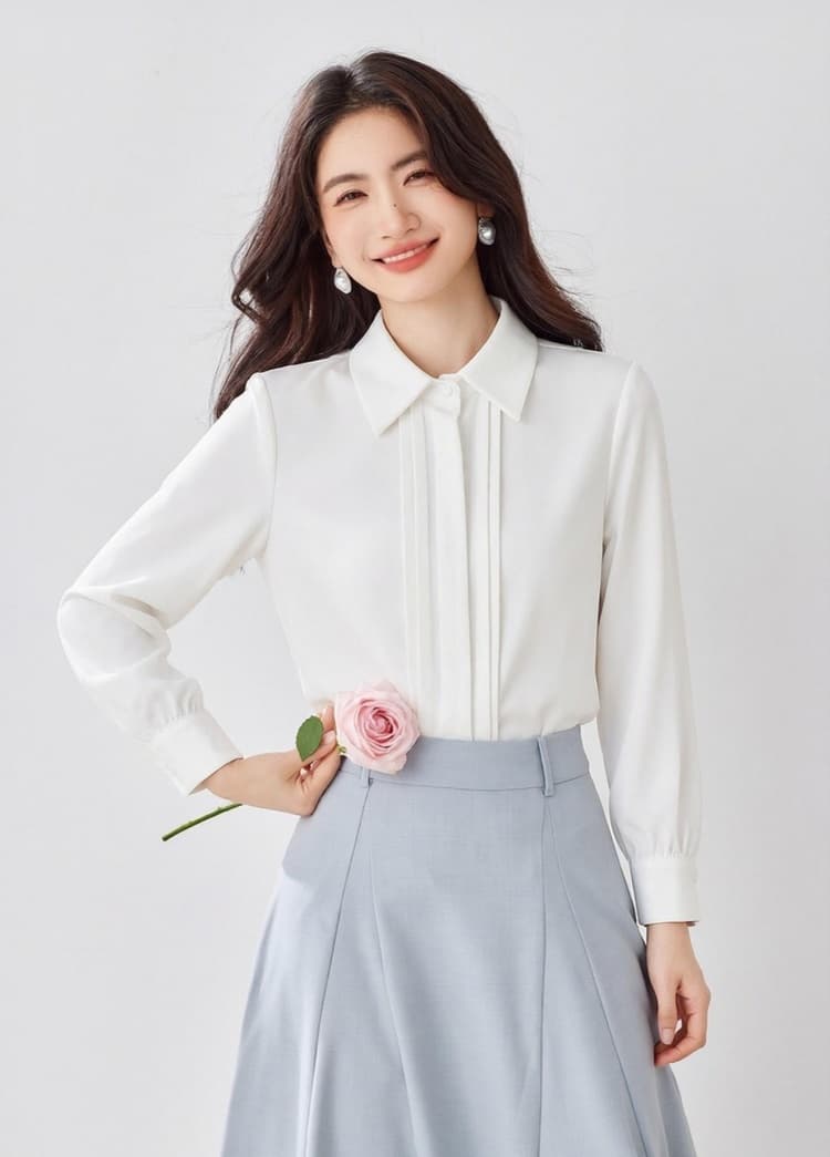2026 봄과 가을 품격 쉬폰 여성 셔츠 디자인 센스 다용도 표지 배 맨위 외국 가스 경력 셔츠 상세 이미지 1