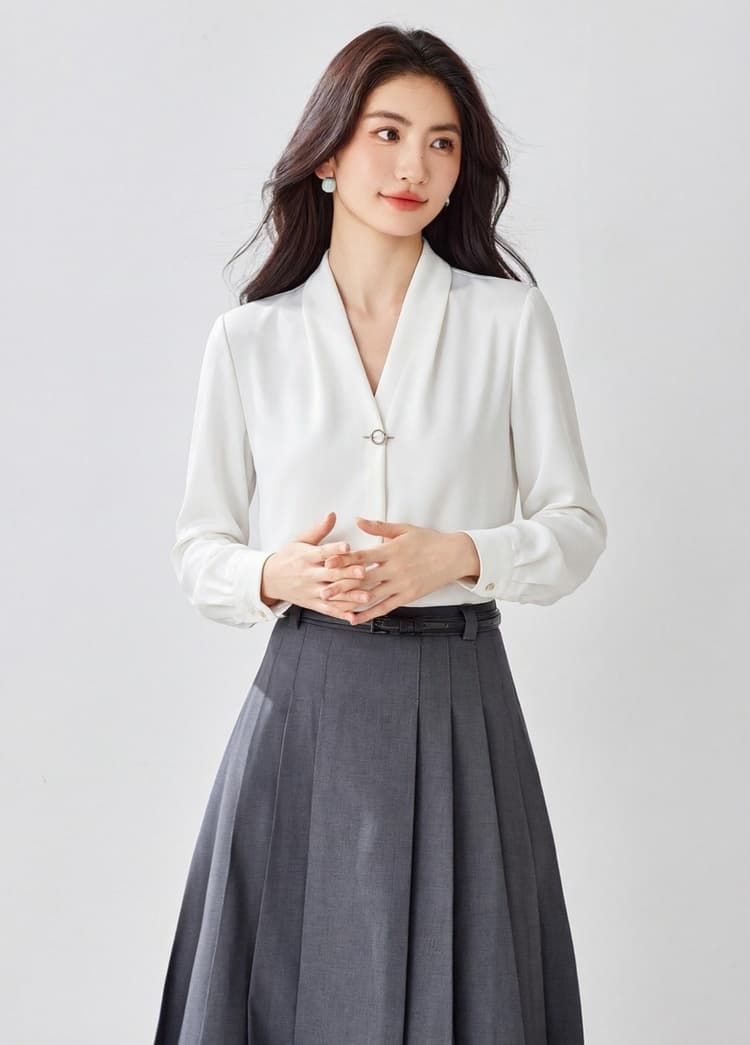 2026 봄 가을 새로운 쉬폰 흰 셔츠 여성 셔츠 디자인 센스 작은 대중 외국 가스 이른 가을 빛 요리 한 레트로 홍콩 느낌 상세 이미지 9