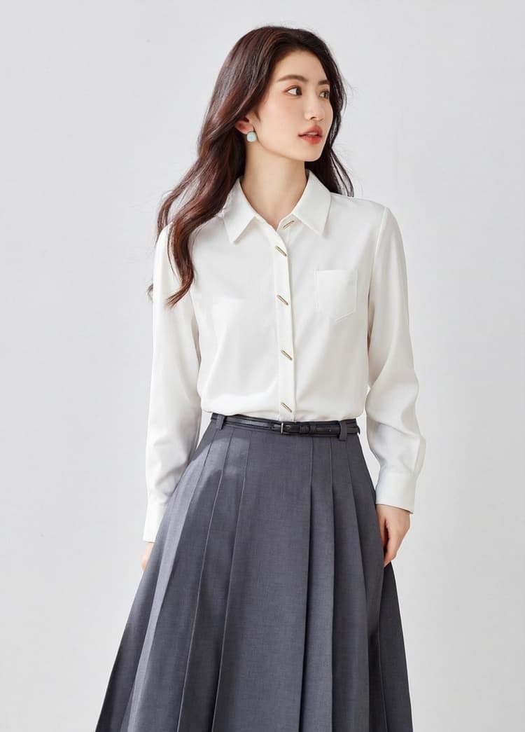 봄 가을 새로운 2026 한국 스타일 다용도 몸매 가꾸기 품격 출퇴근 품격 기초 섹션 긴팔 셔츠 여성 셔츠 상세 이미지 8