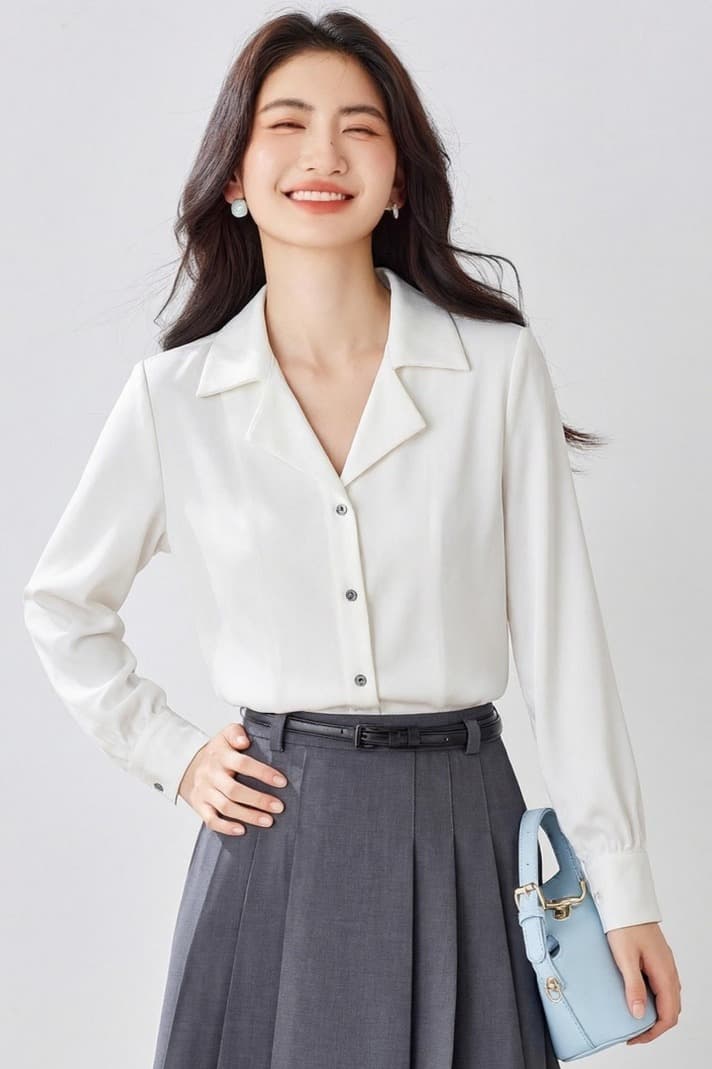 2026 봄 가을 새로운 새틴 여성 셔츠 정장 칼라 ol 새틴 디자인 센스 작은 대중 레트로 홍콩 느낌 셔츠 이미지 6