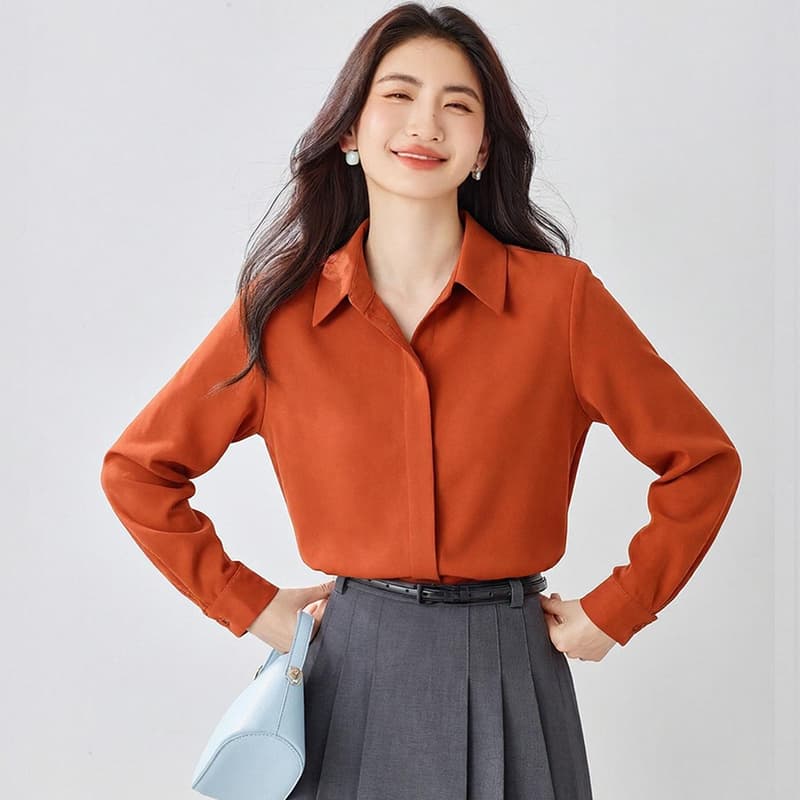 긴팔 셔츠 경력 긍정적 인 로드 중 대학생 면접 프랑스식 쇄골 맨위 2026 가을 심장 기계 버클 품격 셔츠 여성 이미지 2