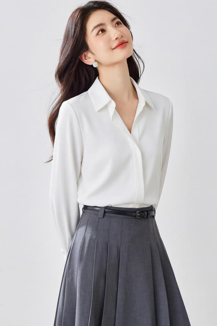 빅 보드 종류 2026 봄 가을 새로운 여성 셔츠 미니멀리즘 출퇴근 품격 셔츠 레트로 홍콩 느낌 긴팔 새틴 맨위 상세 이미지 8