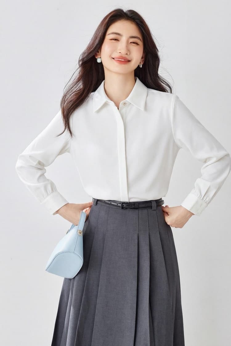 빅 보드 종류 2026 봄 가을 새로운 여성 셔츠 미니멀리즘 출퇴근 품격 셔츠 레트로 홍콩 느낌 긴팔 새틴 맨위 상세 이미지 13
