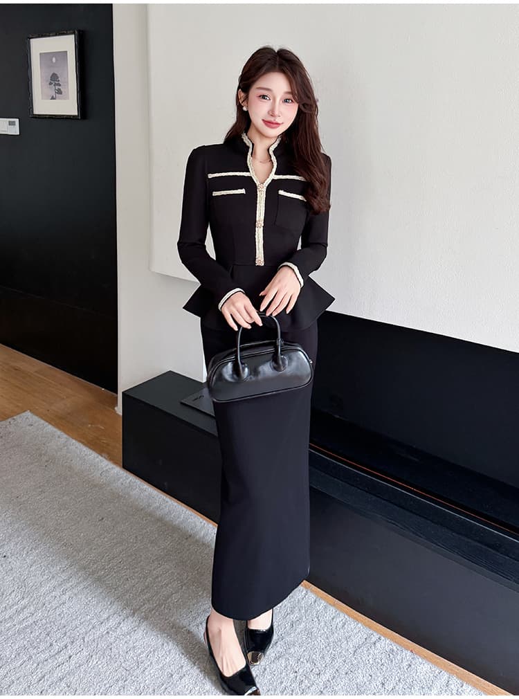 실사 봄 빅 사이즈 품격 V넥 프릴 그는 벤 바람 맨위 반신 스커트 표지 고기 슬림해 보이는 투피스 세트 상세 이미지 6