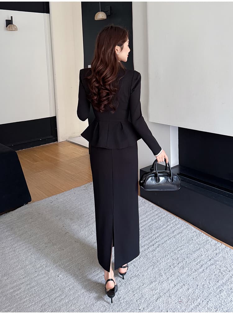 실사 봄 빅 사이즈 품격 V넥 프릴 그는 벤 바람 맨위 반신 스커트 표지 고기 슬림해 보이는 투피스 세트 상세 이미지 13