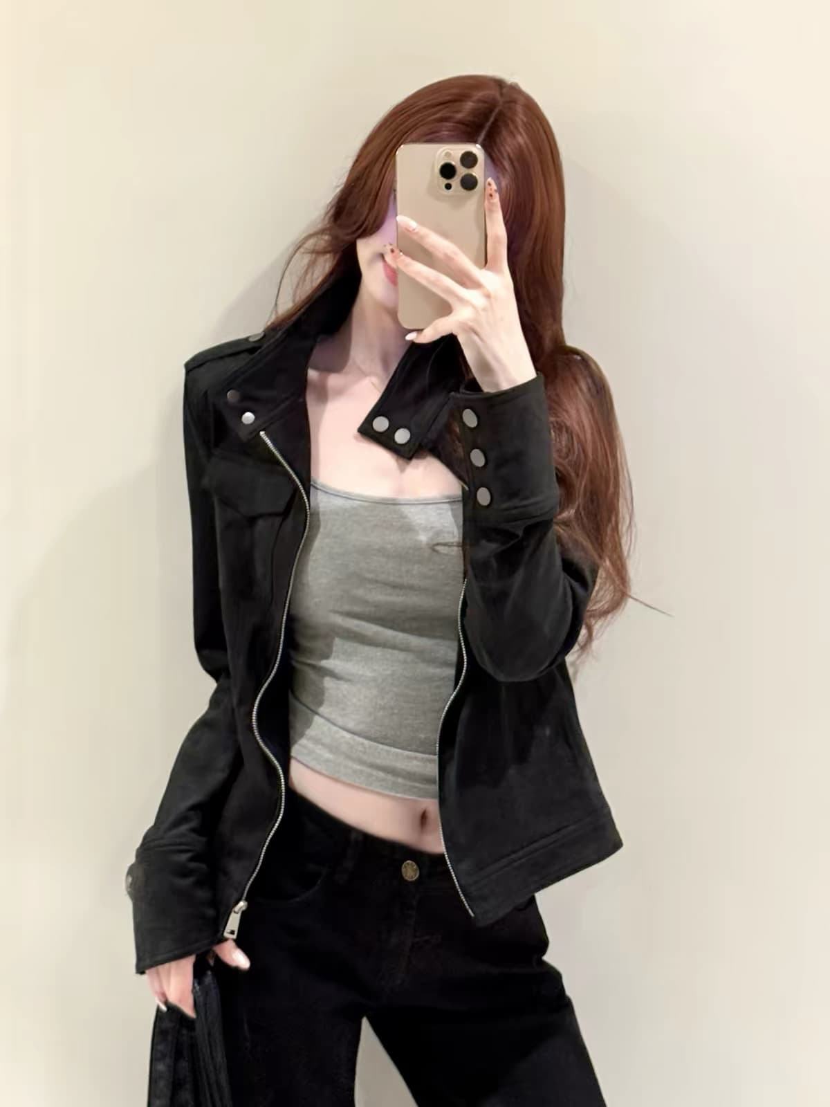 레트로 브라운 스탠드 칼라 스웨이드 원단 여성 코트 이른 봄 새로운 아름다움 라드. 바람 재킷 슬림해 보이는 작은 키 짧은 맨위 상세 이미지 2