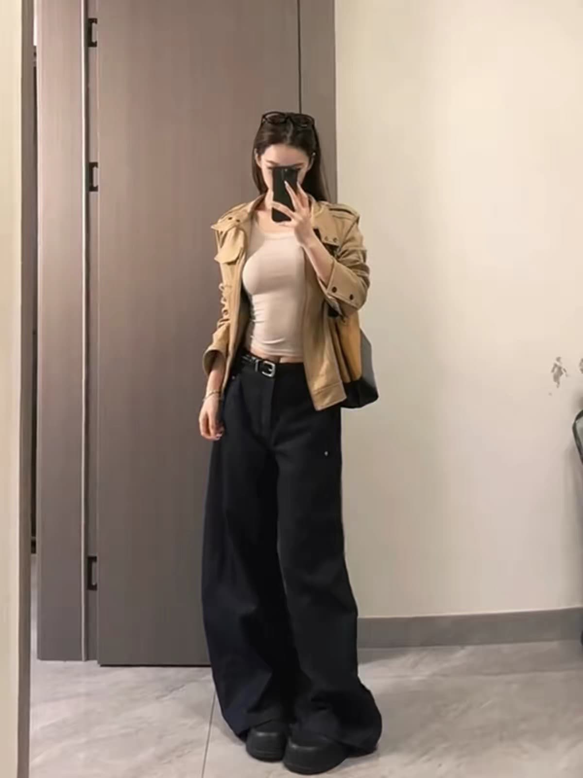 레트로 브라운 스탠드 칼라 스웨이드 원단 여성 코트 이른 봄 새로운 아름다움 라드. 바람 재킷 슬림해 보이는 작은 키 짧은 맨위 상세 이미지 4