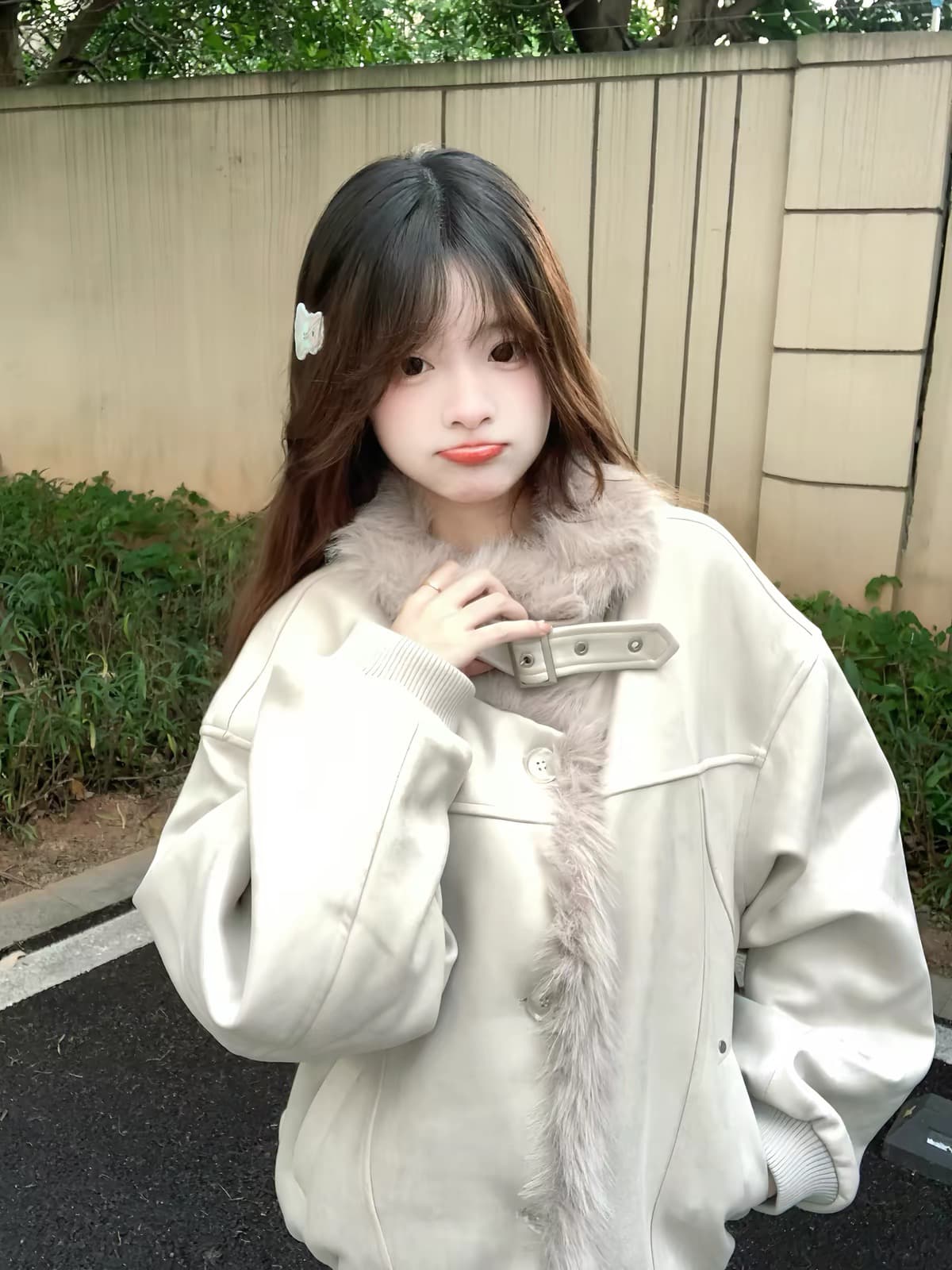 아메리칸 스웨이드 원단 좌 산 조각 면 의류 여성 2026 겨울 새로운 모피 칼라 디자인 센스 털이 있고 두꺼운 면 옷 재킷