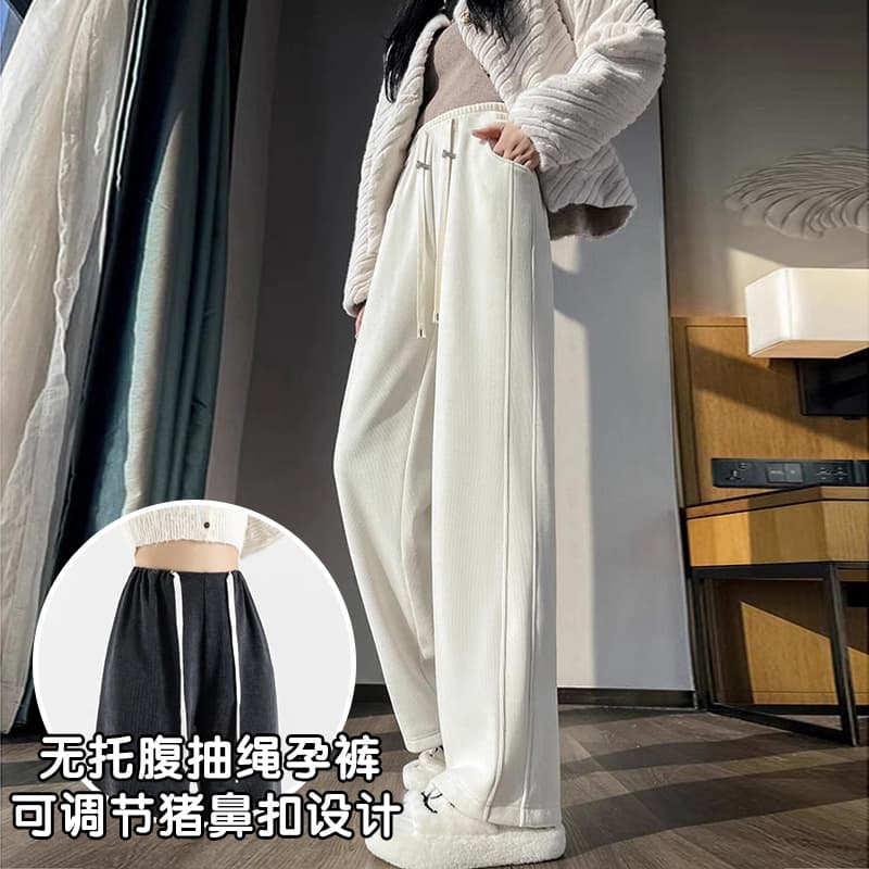 유럽 면 바나나 바지 임산부 바지 외출용 가을 겨울 루즈핏 빅 사이즈 와이드 레그 팬츠 도루 센스 없음 복부 지지 이미지 2