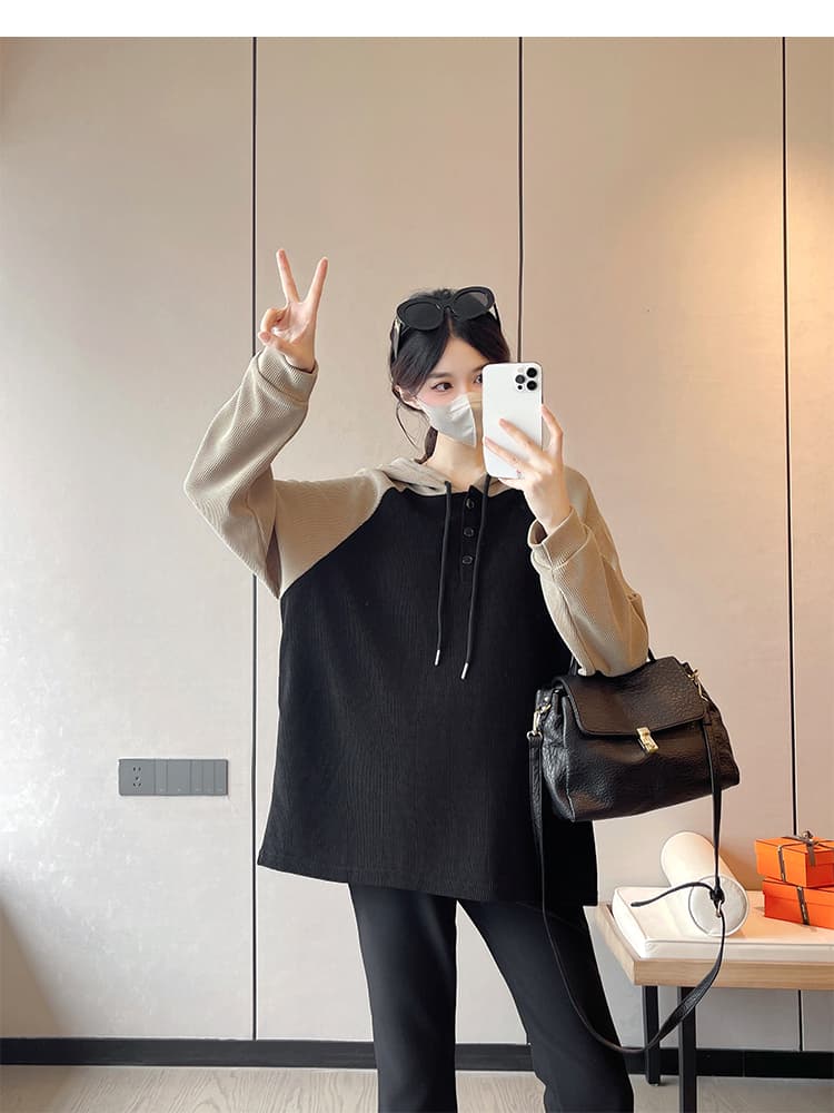 출산 착용 유럽 면 벨벳 후드티 패션 색상 일치 루즈핏 슬림해 보이는 맨위 투피스 슈트 상세 이미지 16