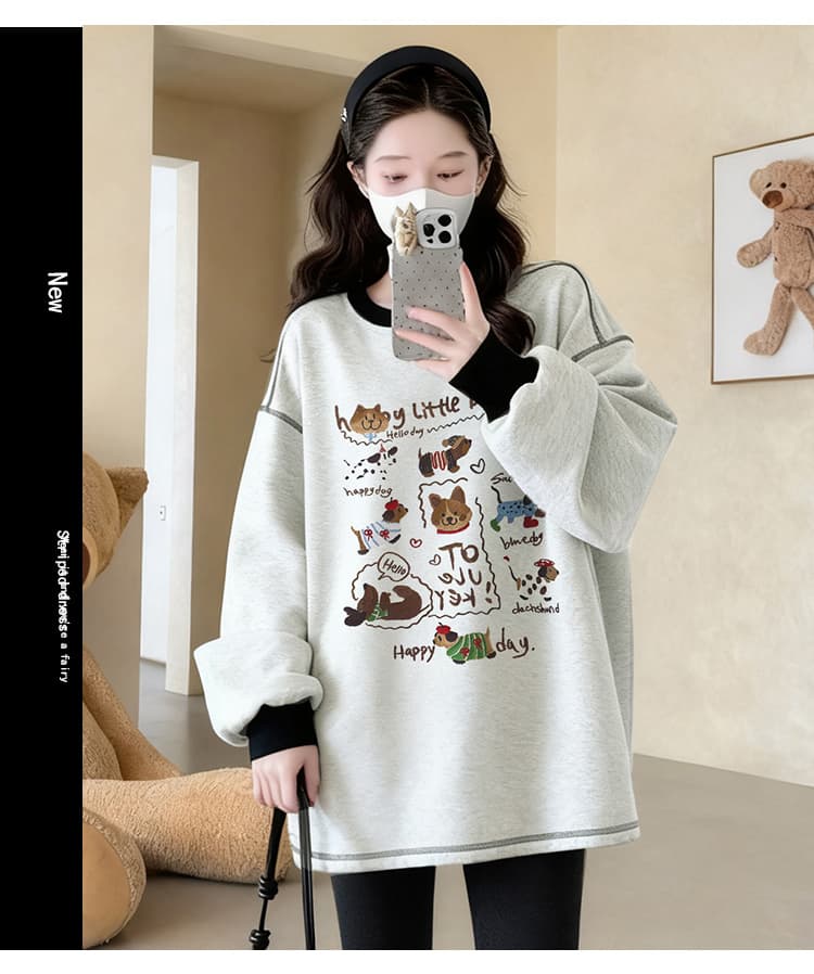 임산부 맨위 가을 겨울 긴팔 패션 만화 프린트 귀여운 느긋한 바람 상세 이미지 3