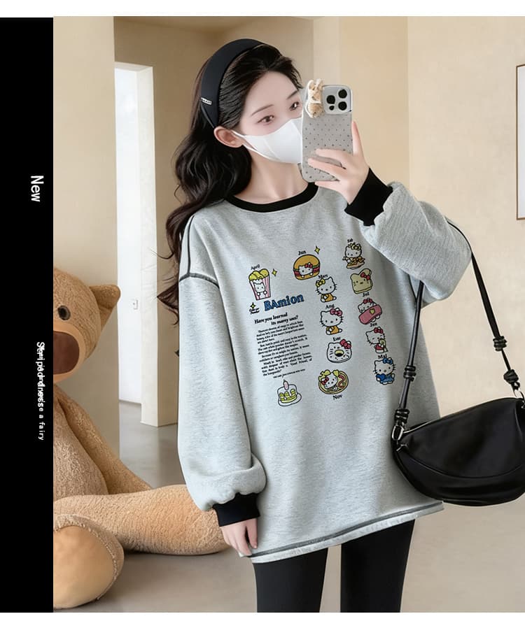 임산부 맨위 가을 겨울 긴팔 패션 만화 프린트 귀여운 느긋한 바람 상세 이미지 3
