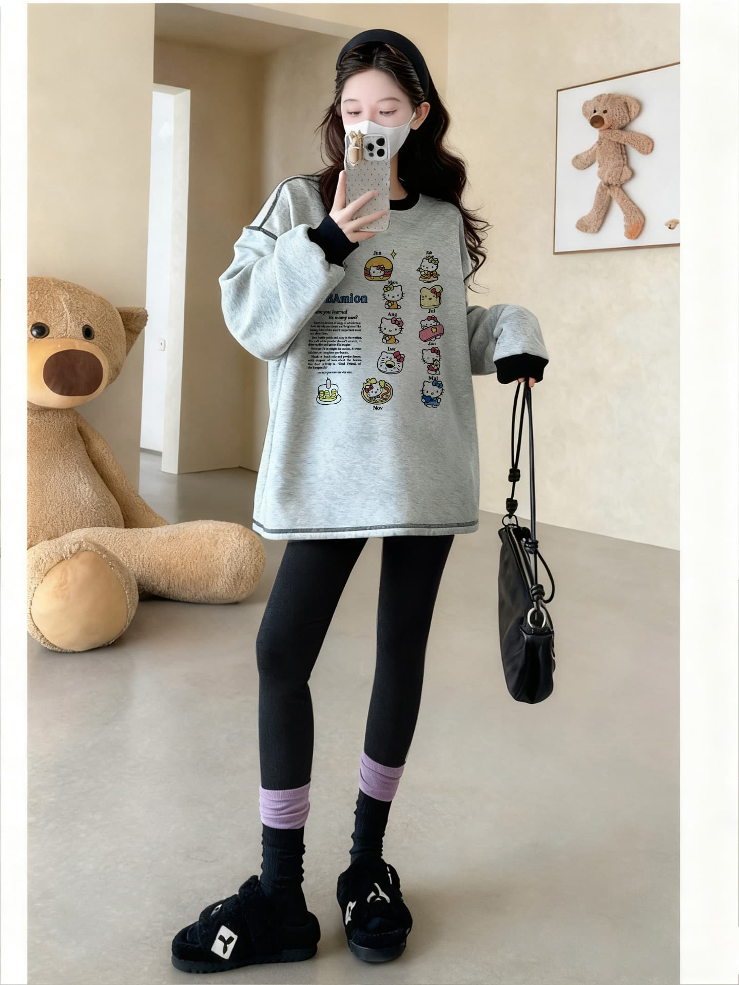 임산부 맨위 가을 겨울 긴팔 패션 만화 프린트 귀여운 느긋한 바람 상세 이미지 8