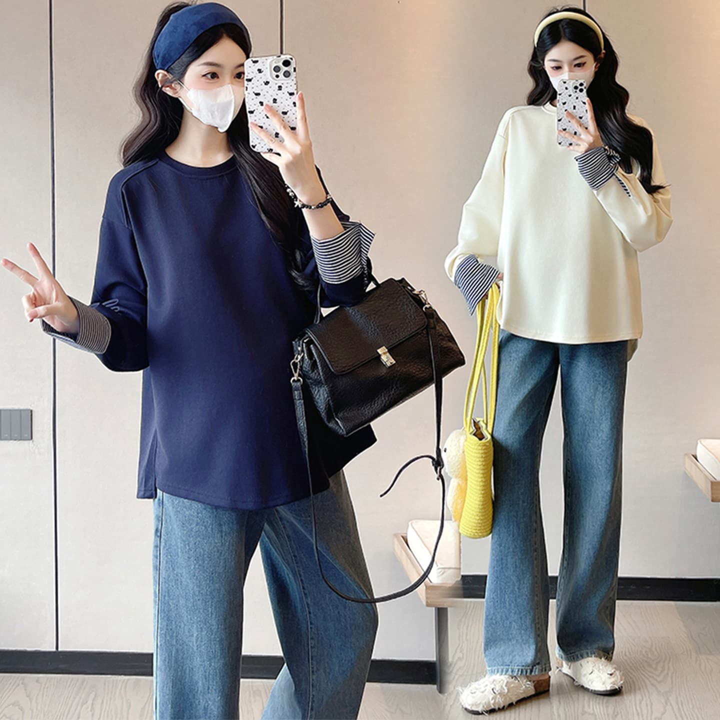 임산부 봄 드레스 맨위 긴팔 라운드 넥 후드티 패션 외국 가스 세련된 봄과 가을 이미지 4