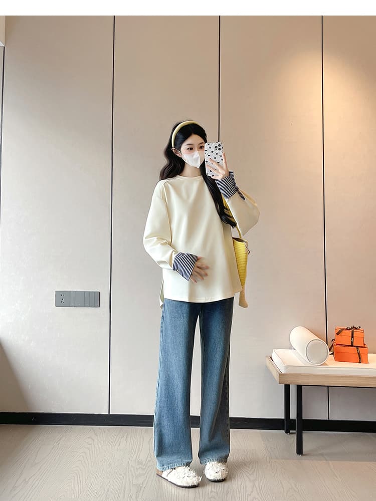 임산부 봄 드레스 맨위 긴팔 라운드 넥 후드티 패션 외국 가스 세련된 봄과 가을 상세 이미지 21