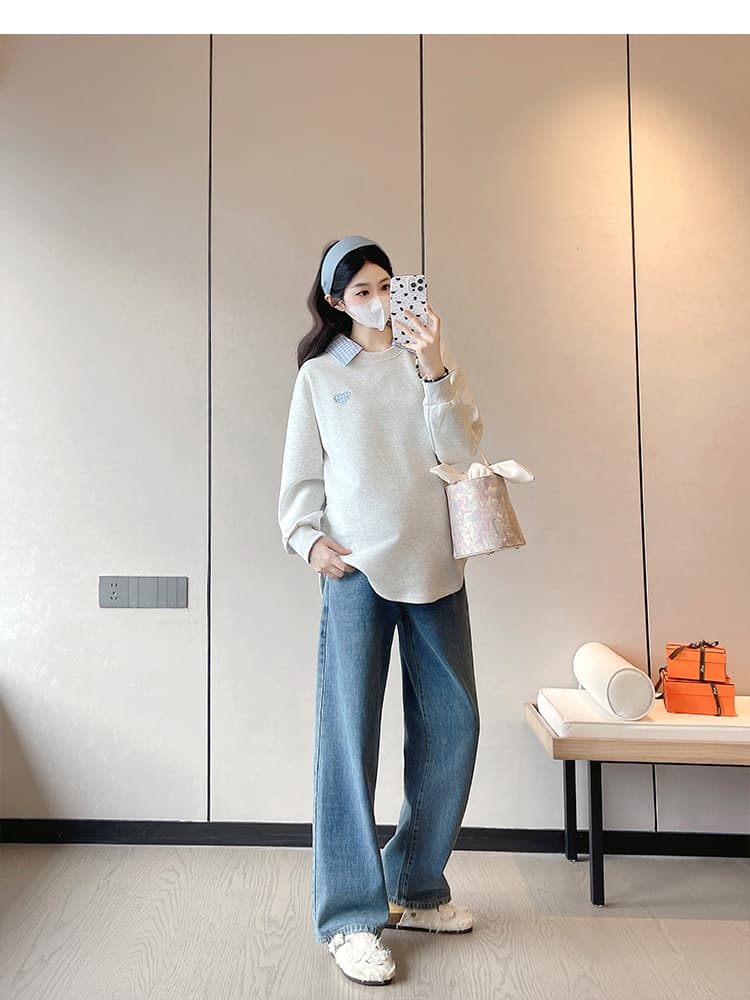 임산부 후드티 패션 체크무늬 칼라 긴팔 봄과 가을 옷 맨위 상세 이미지 14