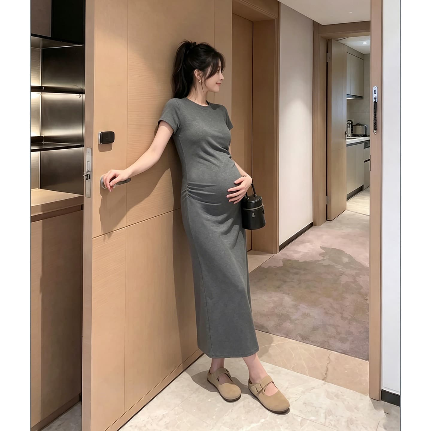 임산부 드레스 여름 루즈핏 티셔츠 치마 슬림해 보이는 반팔 임산부 치마 이미지 5