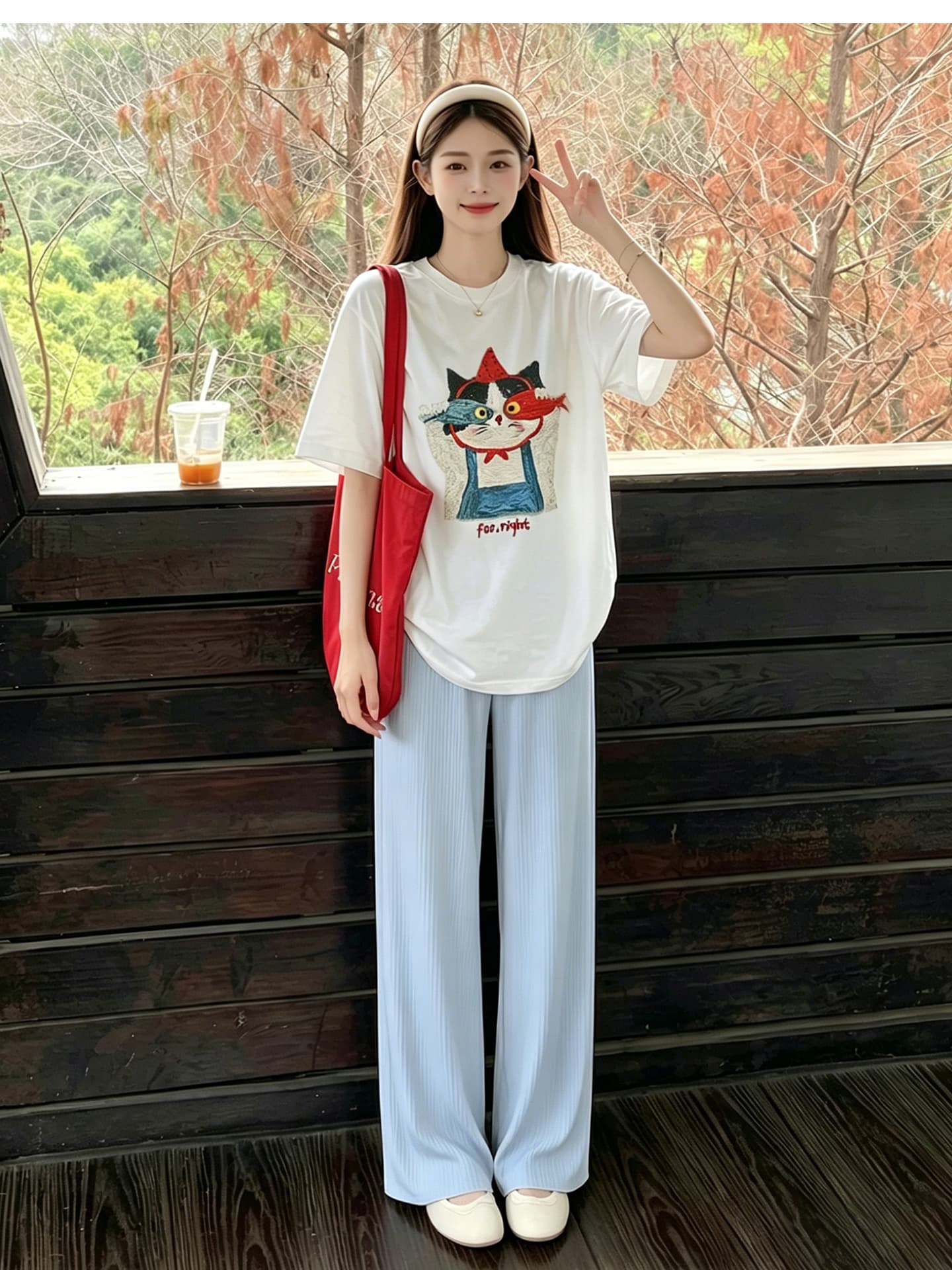 임산부 세트 여름 외출용 얇은 스타일 루즈핏 중간 길이 반팔 맨위 상세 이미지 10