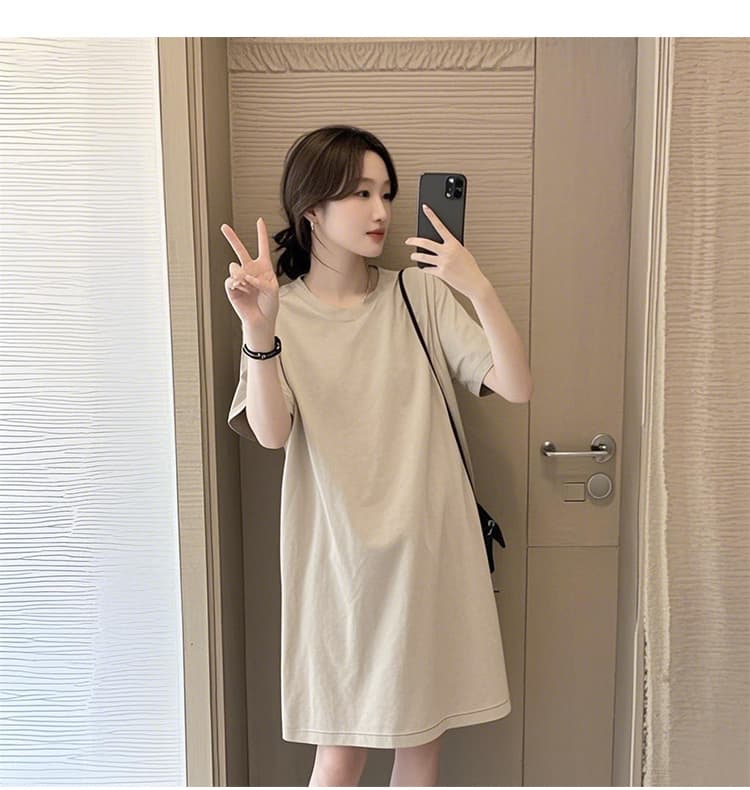 임산부 드레스 중간 길이 여름 드레스 여름 섹션 삽입 어깨 티셔츠 여름 한국 스타일 루즈핏 반팔 상세 이미지 14
