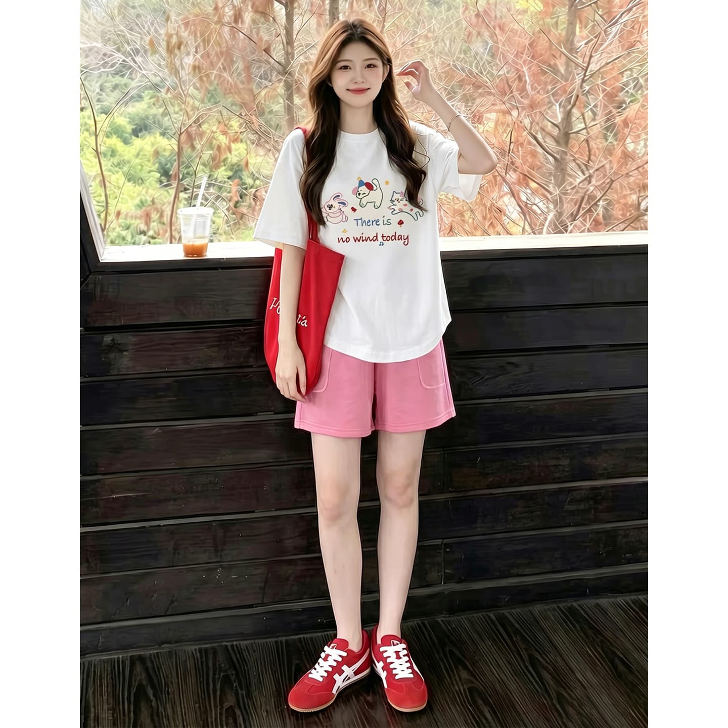 임산부 티셔츠 맨위 여름 외출용 얇은 스타일 패션 세트 투피스 세트 이미지 2