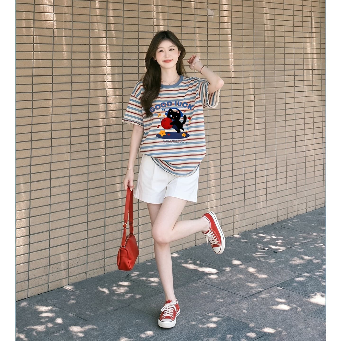 임산부 여름 외출용 얇은 스타일 캐주얼 루즈핏 반팔 맨위 여름 드레스 투피스 세트 이미지 2