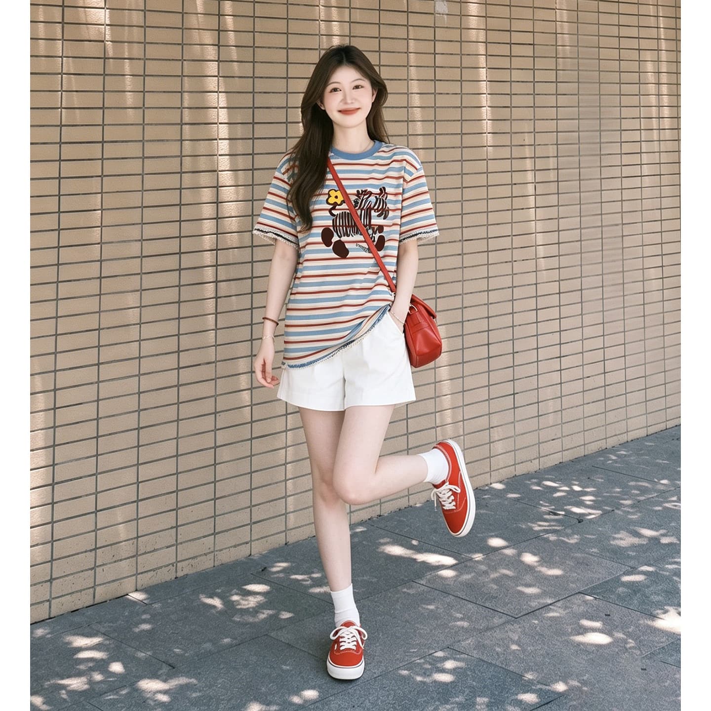 임산부 여름 외출용 얇은 스타일 캐주얼 루즈핏 반팔 맨위 여름 드레스 투피스 세트 이미지 2