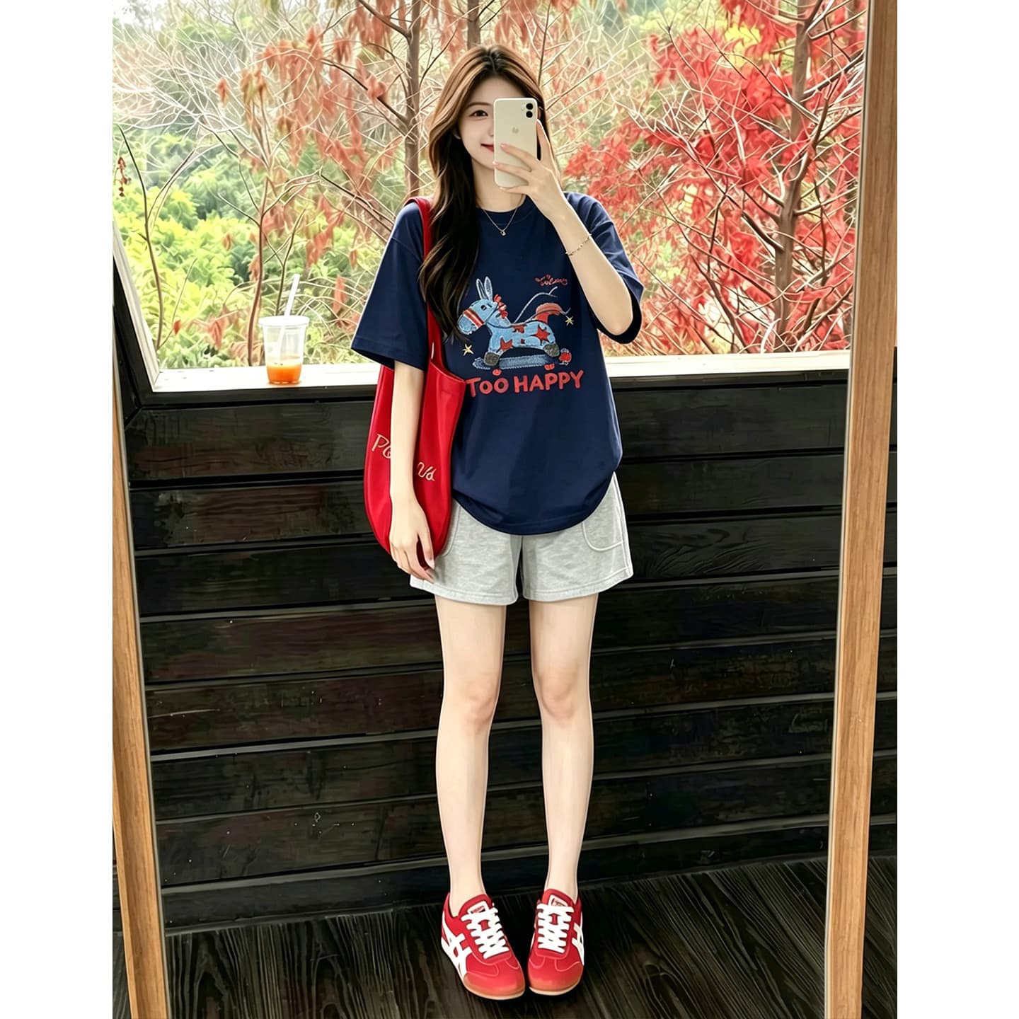 임산부 티셔츠 맨위 여름 외출용 얇은 스타일 패션 세트 투피스 세트 이미지 4