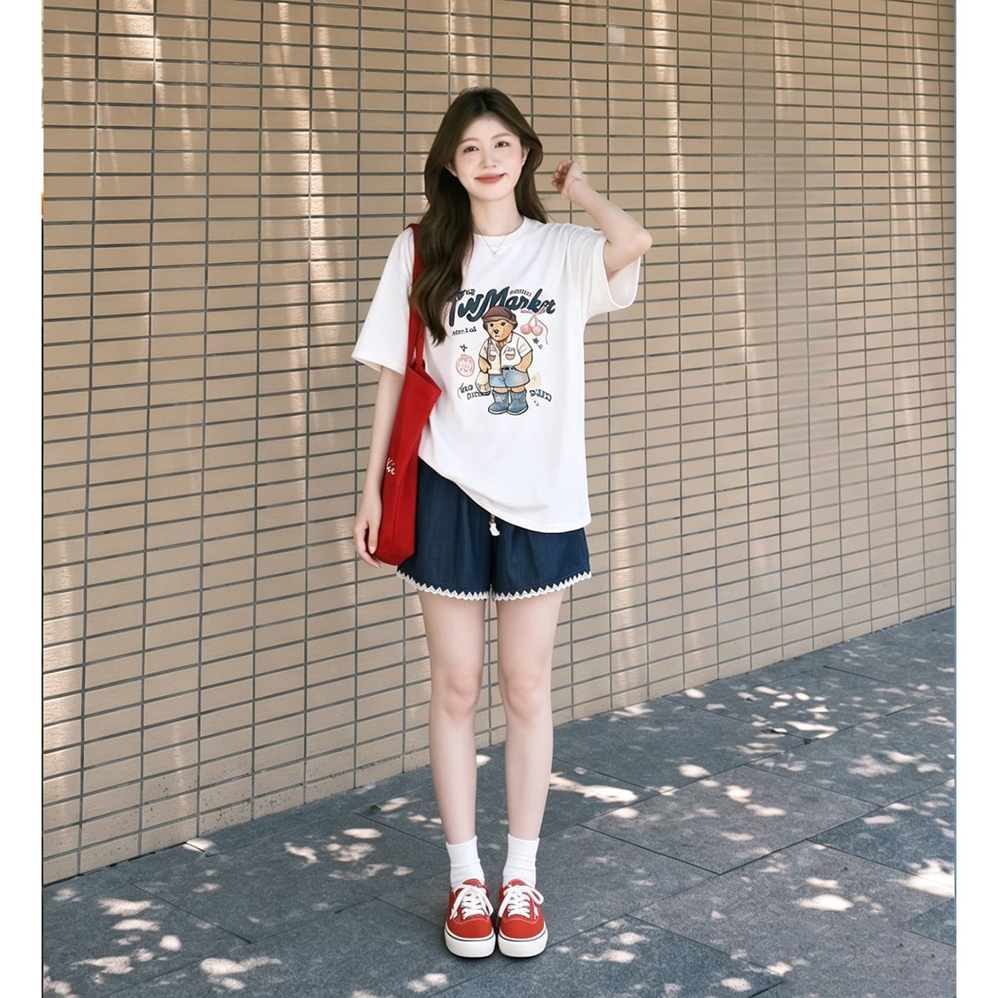 임산부 여름 외출용 얇은 스타일 캐주얼 루즈핏 반팔 맨위 여름 드레스 투피스 세트 이미지 4