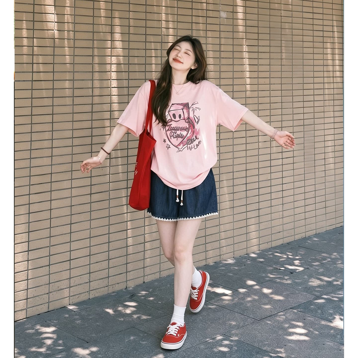 임산부 여름 외출용 얇은 스타일 캐주얼 루즈핏 반팔 맨위 여름 드레스 투피스 세트 이미지 5