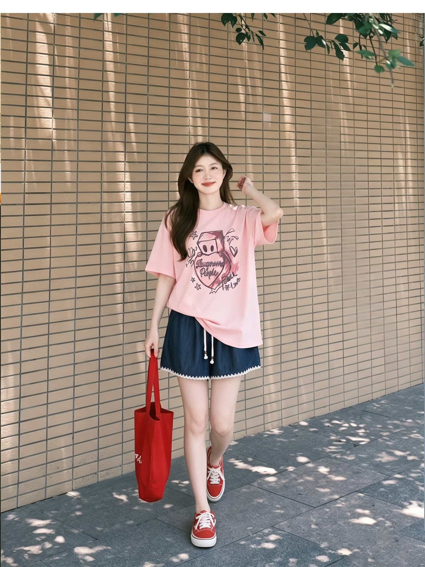 임산부 여름 외출용 얇은 스타일 캐주얼 루즈핏 반팔 맨위 여름 드레스 투피스 세트 상세 이미지 6