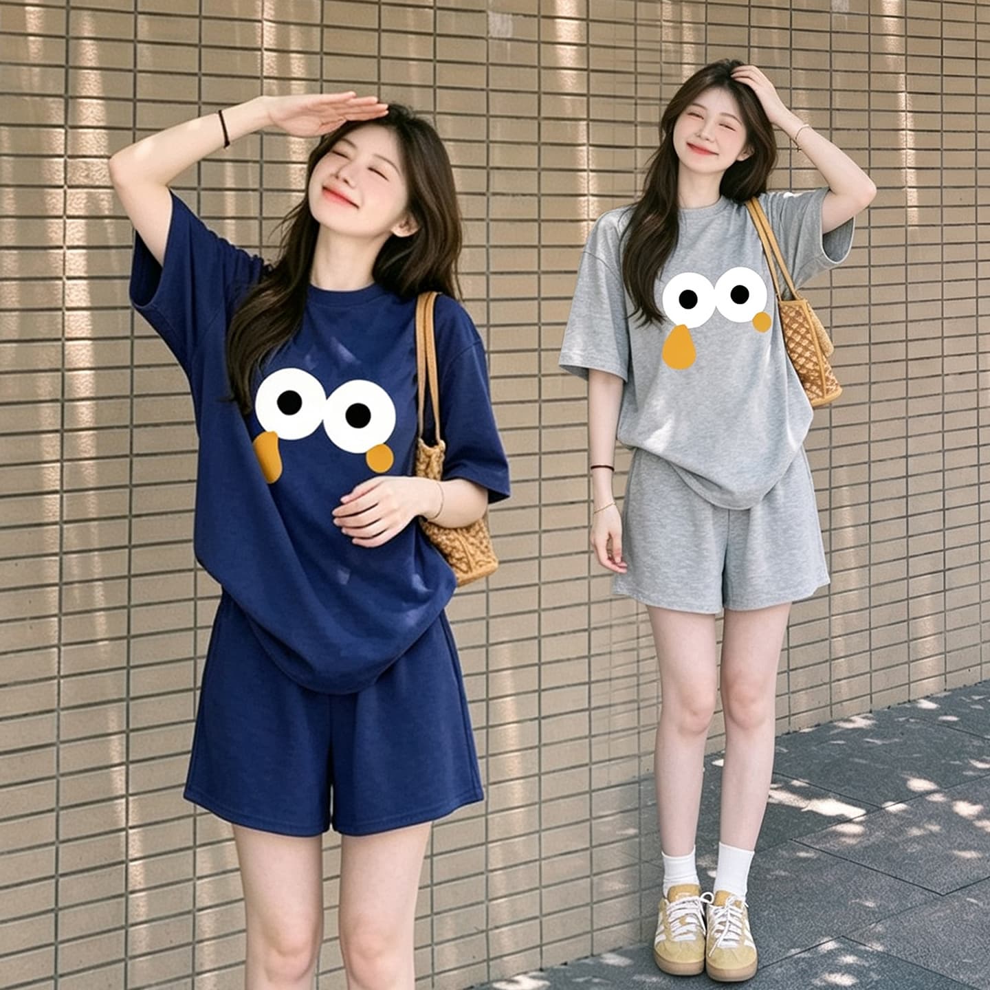 임산부 세트 여름 새로운 한국 스타일 루즈핏 패션 임산부 투피스 세트 맨위 반바지