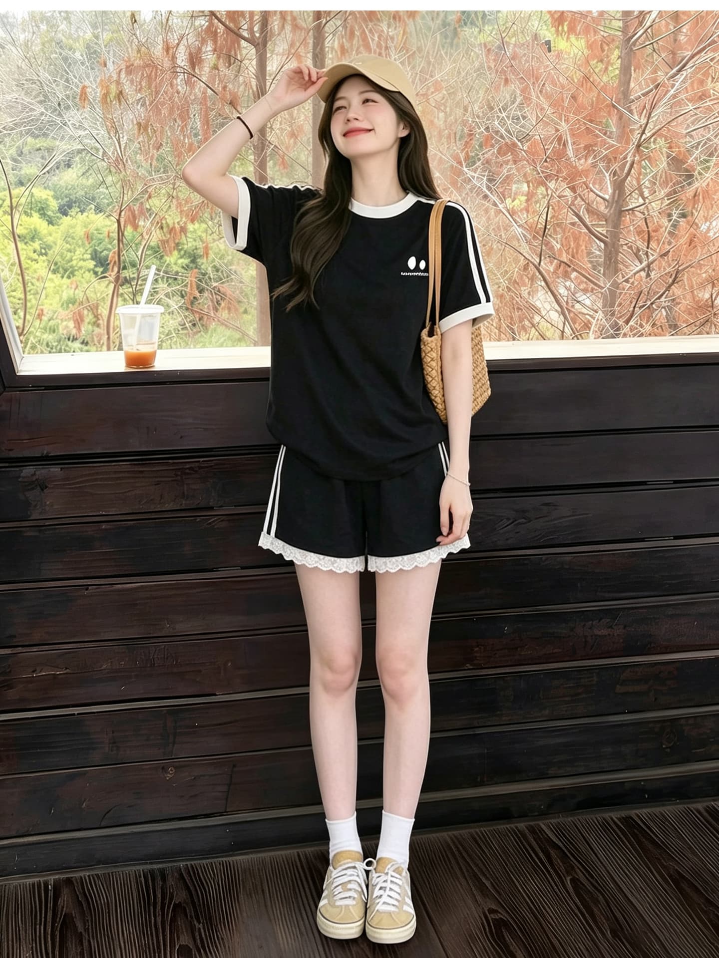임산부 세트 여름 새로운 한국 스타일 루즈핏 패션 임산부 투피스 세트 맨위 반바지 상세 이미지 5