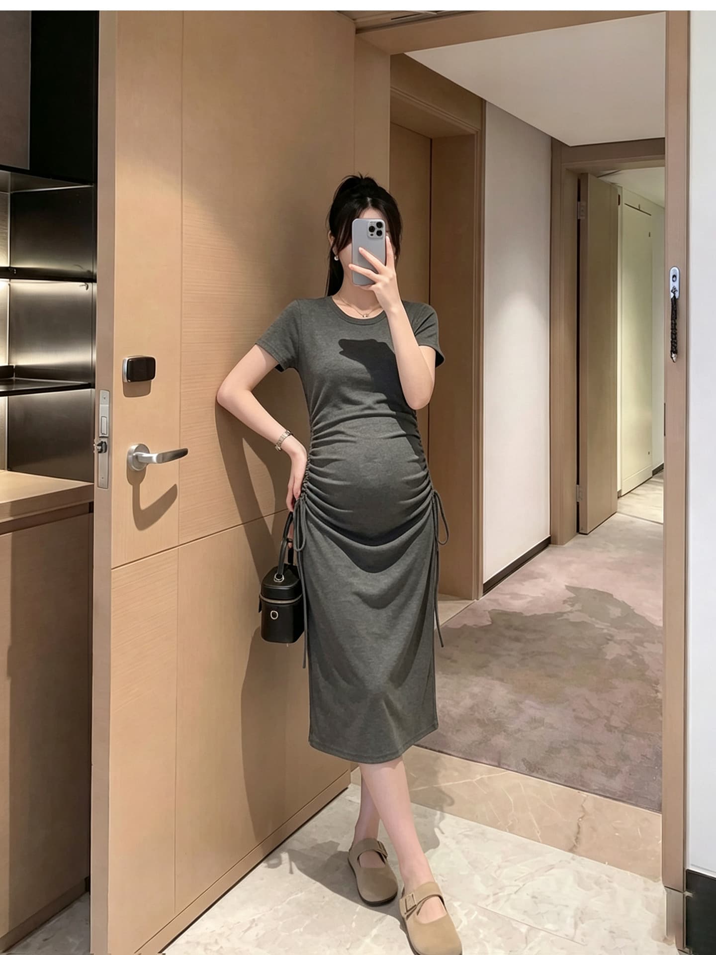 임산부 드레스 여름 롱 코트 임신 기간 착용 가져 가라. 패션 디자인 센스 상세 이미지 3