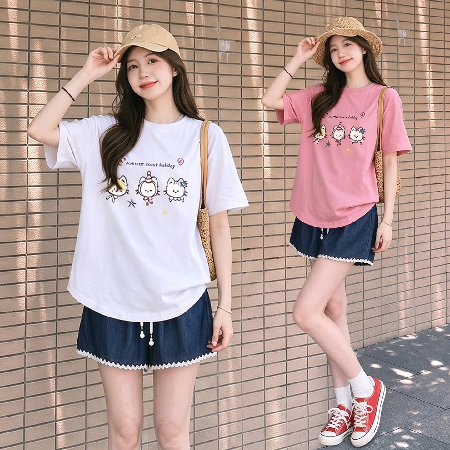 임산부 여름 외출용 얇은 스타일 캐주얼 루즈핏 반팔 맨위 여름 드레스 투피스 세트