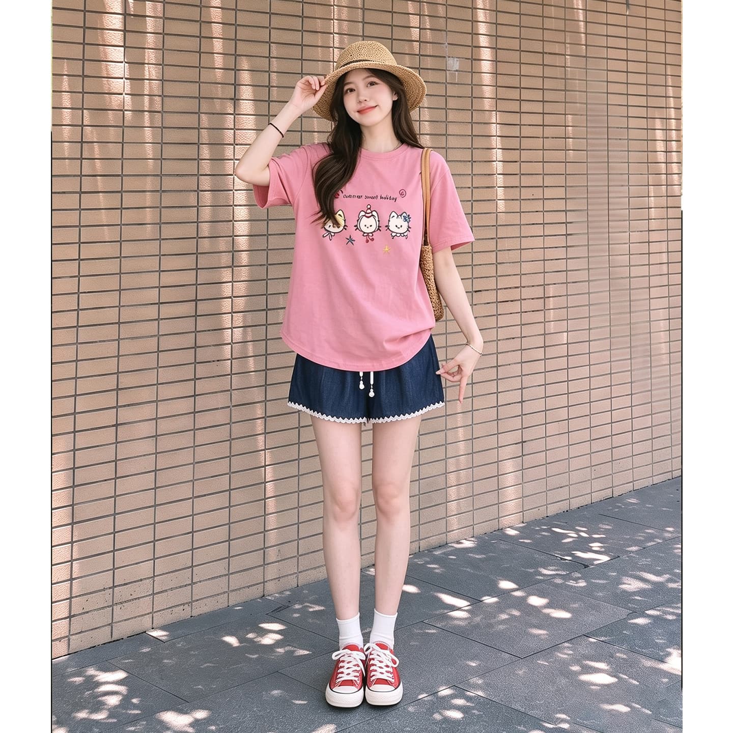 임산부 여름 외출용 얇은 스타일 캐주얼 루즈핏 반팔 맨위 여름 드레스 투피스 세트 이미지 5