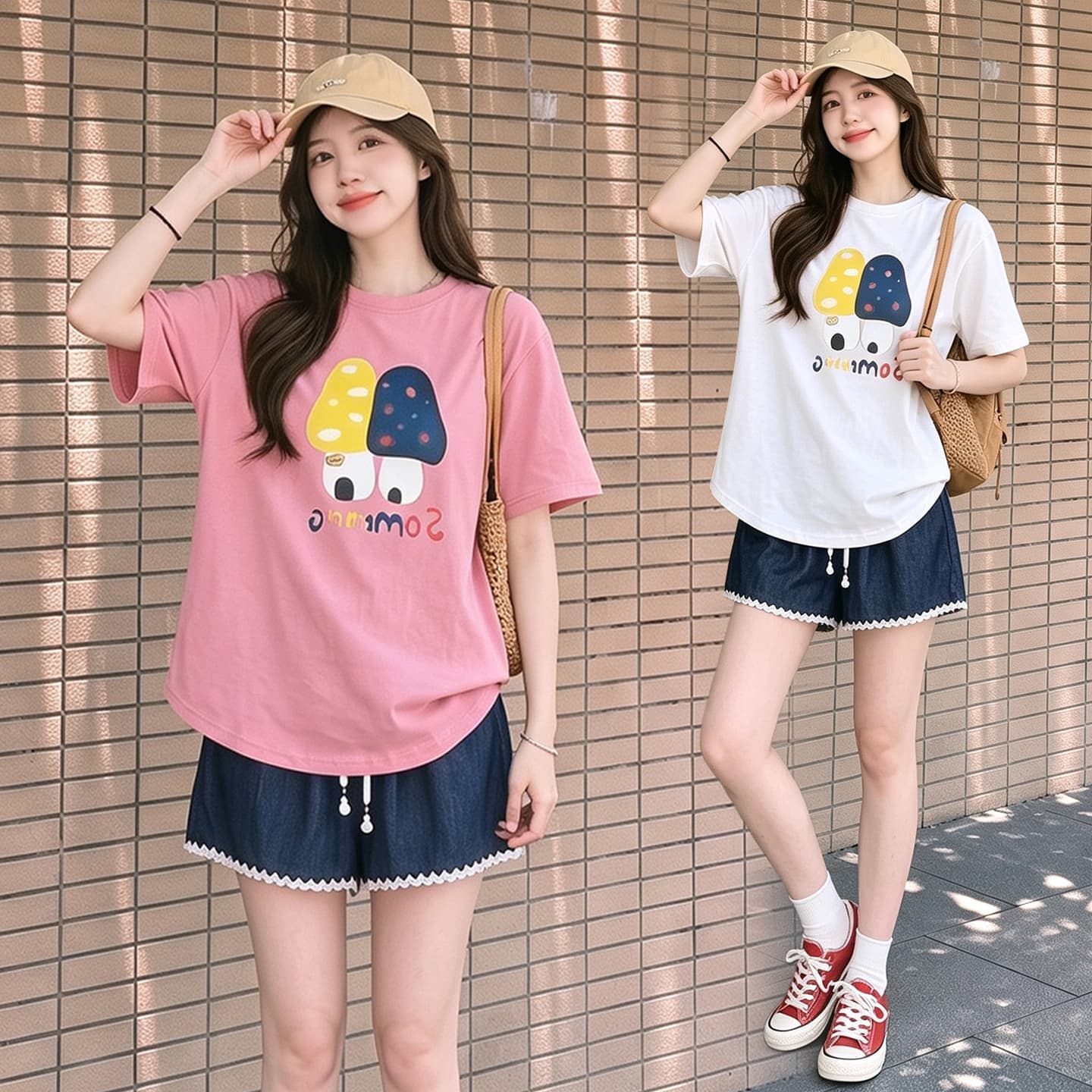 임산부 여름 외출용 얇은 스타일 캐주얼 루즈핏 반팔 맨위 여름 드레스 투피스 세트
