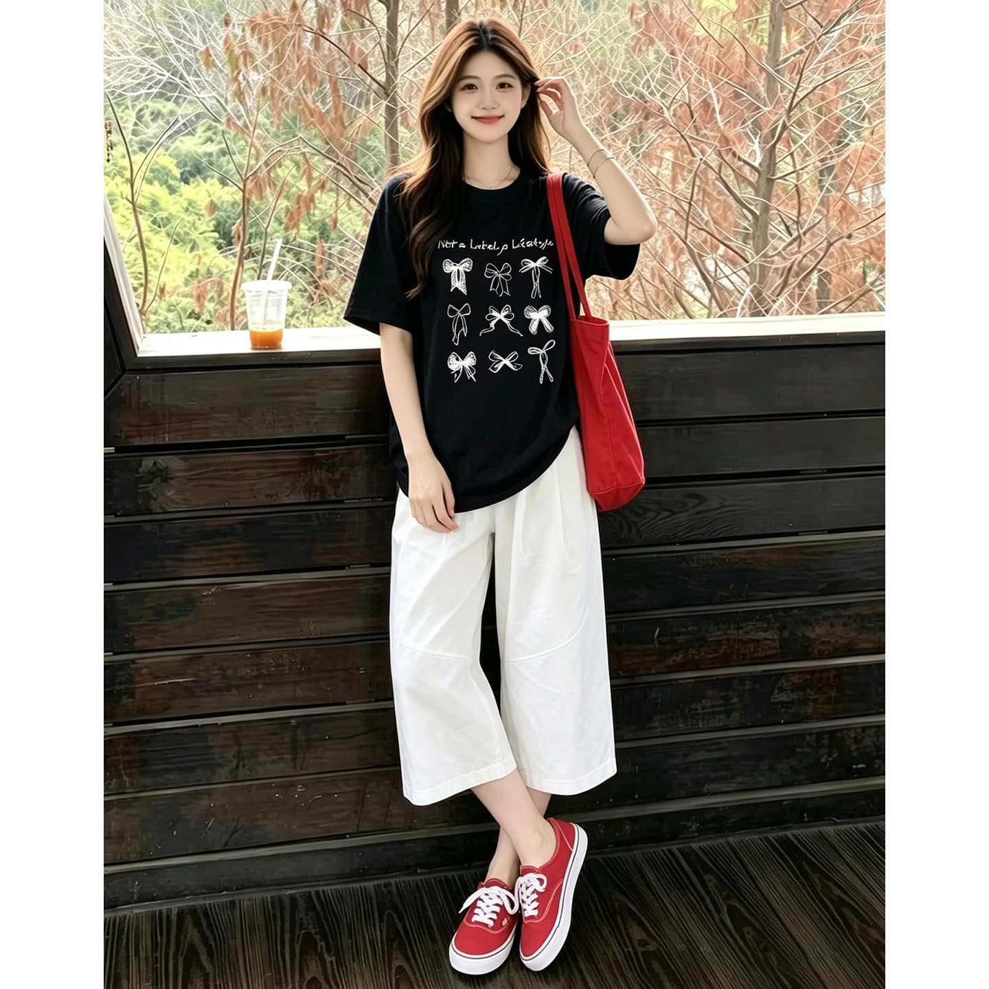 임산부 여름 외출용 얇은 스타일 캐주얼 루즈핏 반팔 맨위 여름 드레스 투피스 세트 이미지 2