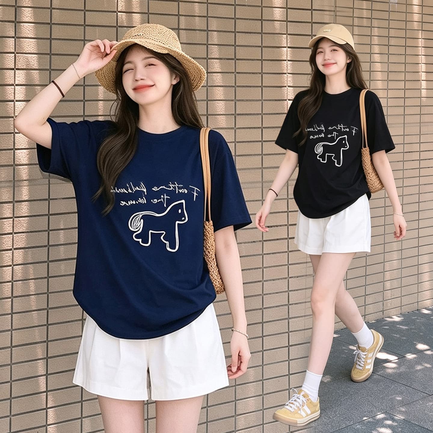 임산부 여름 외출용 얇은 스타일 캐주얼 루즈핏 반팔 맨위 여름 드레스 투피스 세트