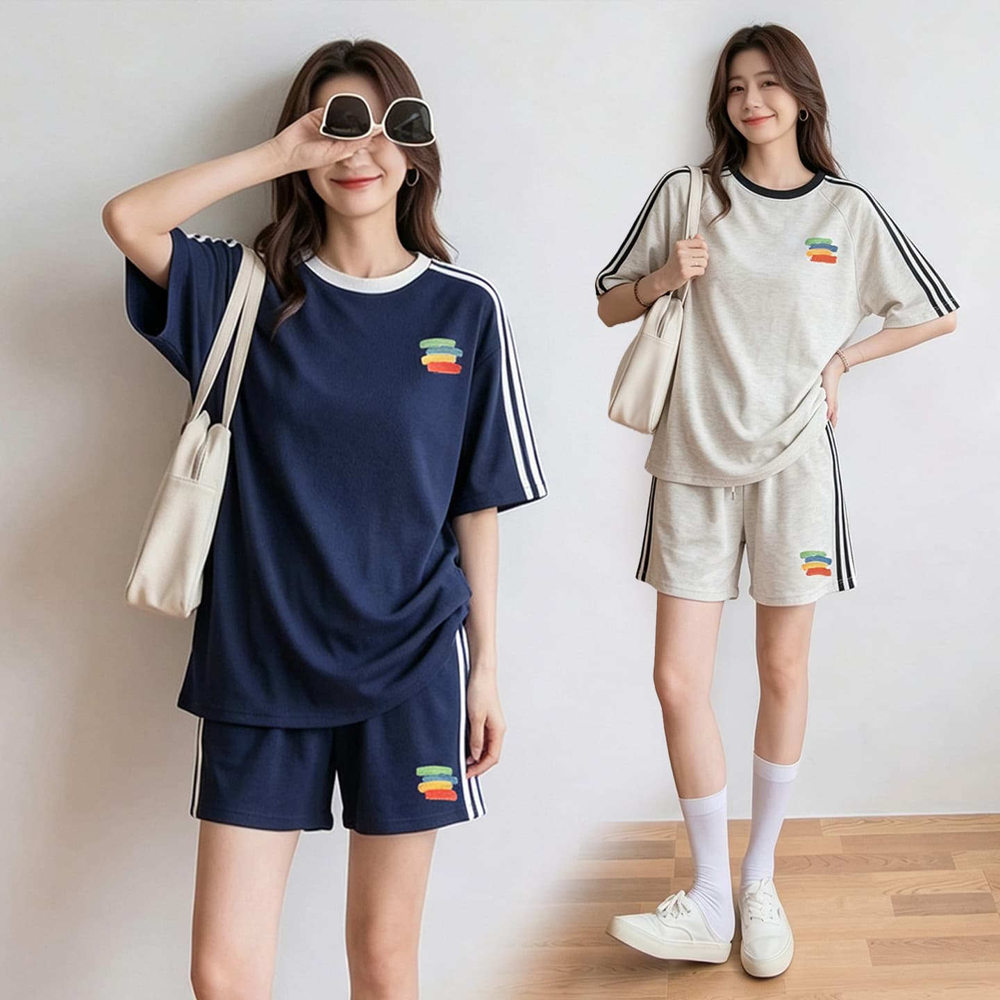 임산부 세트 여름 새로운 한국 스타일 루즈핏 패션 임산부 투피스 세트 맨위 반바지
